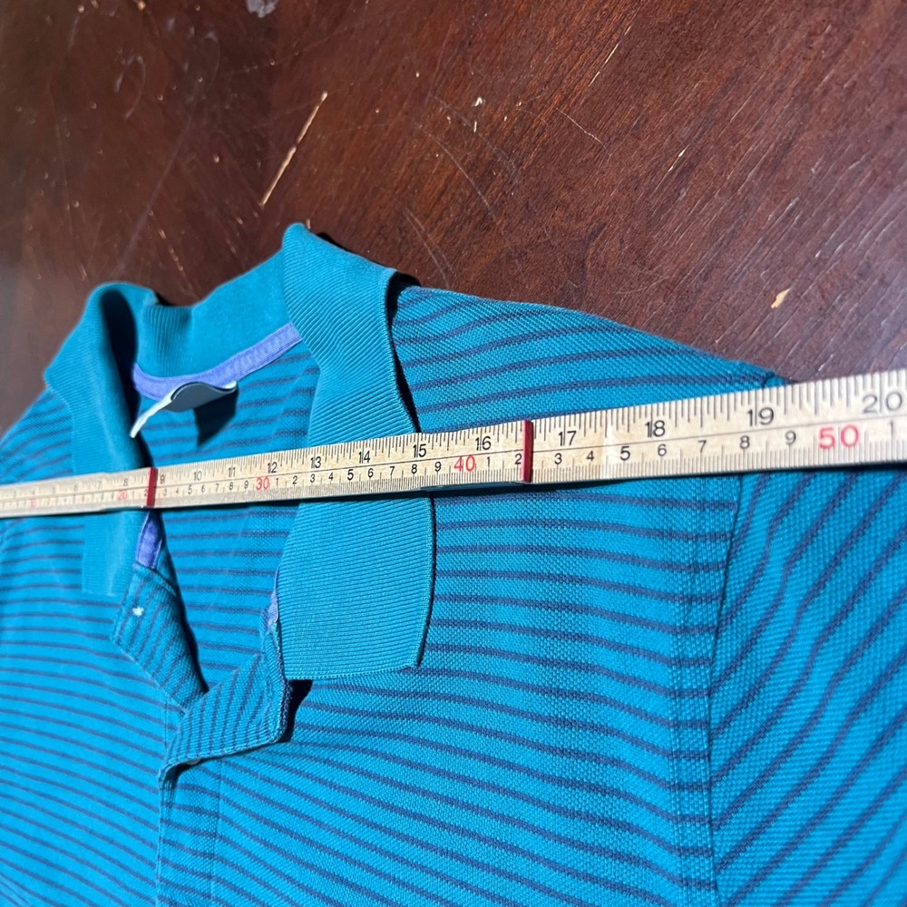 Brooks Brothers Performance Polo Mens XXL Slim Fit Teal Navy Stripe Cotton Shirt - Picture 5 of 10